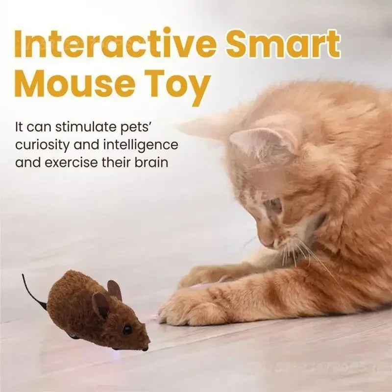 Interactive Plush Mouse Toy – Realistic Sound & Movement with cat playing with mouse toy.