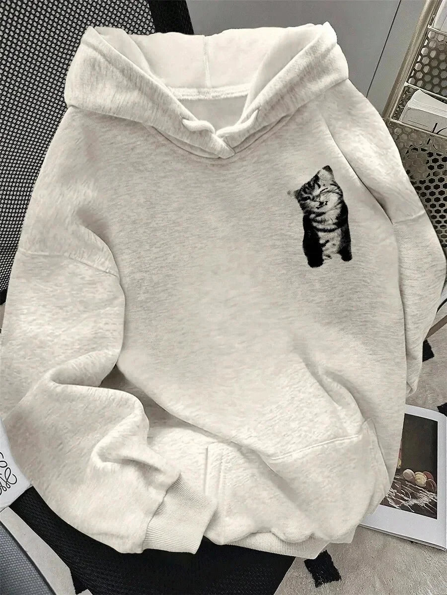 Pet - Inspired Pure Cotton Hoodie Showcasing A Cat Image - A Stylish Pick for Animal Enthusiasts Print - Ideal for Cat Lovers