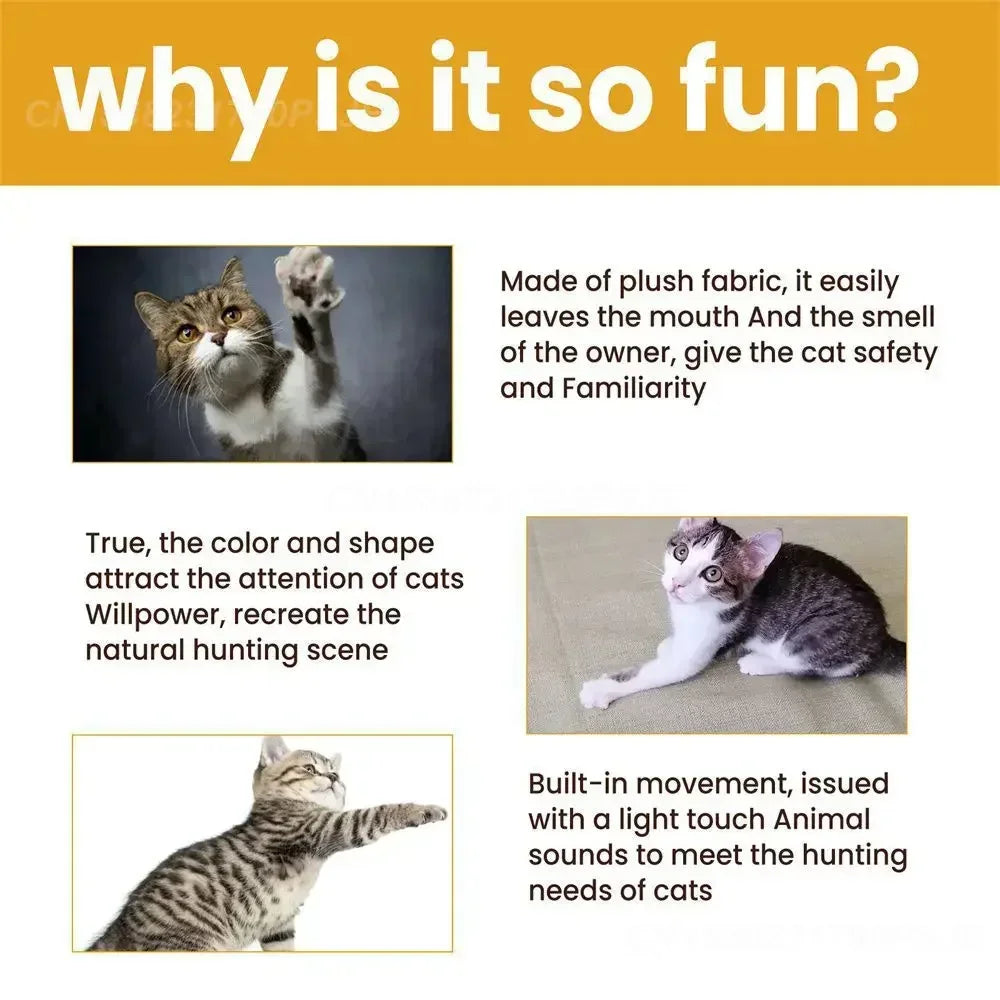 Interactive Plush Mouse Toy – Realistic Sound & Movement features fun design and built-in movement to engage cats.