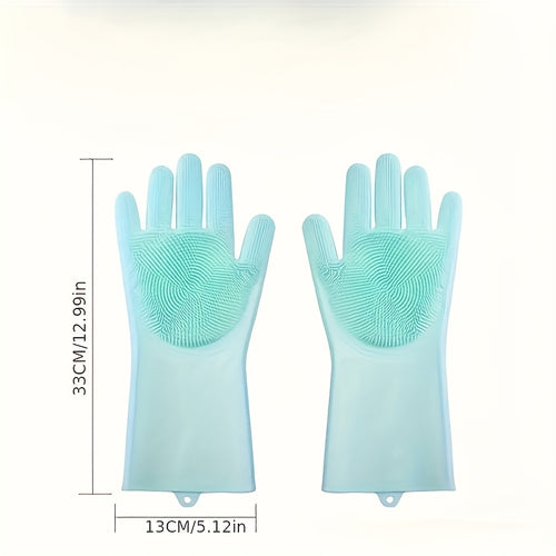 2-in-1 Silicone Pet Bath Gloves & Brush Set 2pcs in light blue color, designed for bathing and grooming pets.