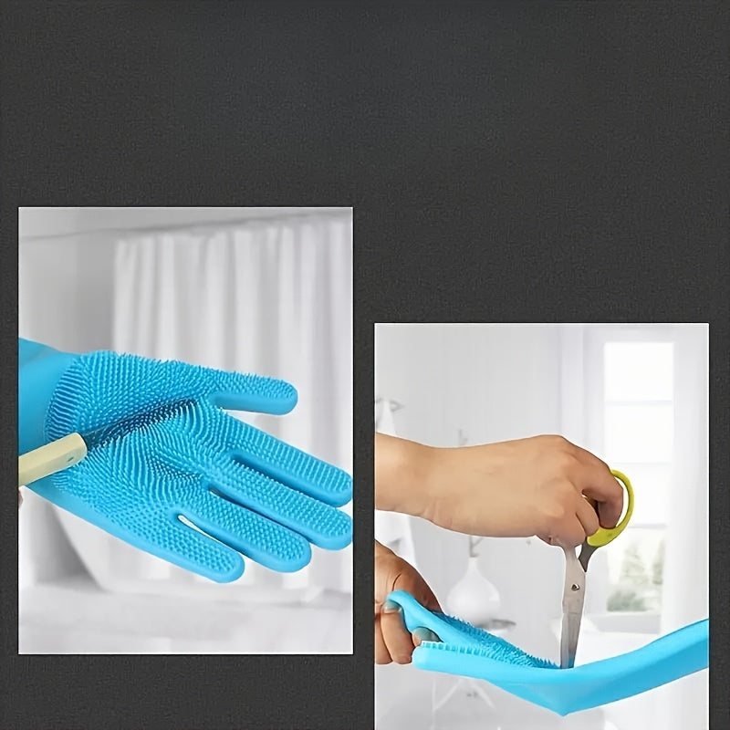 2-in-1 Silicone Pet Bath Gloves & Brush Set 2pcs in blue, showcasing flexible bristles for pet grooming.