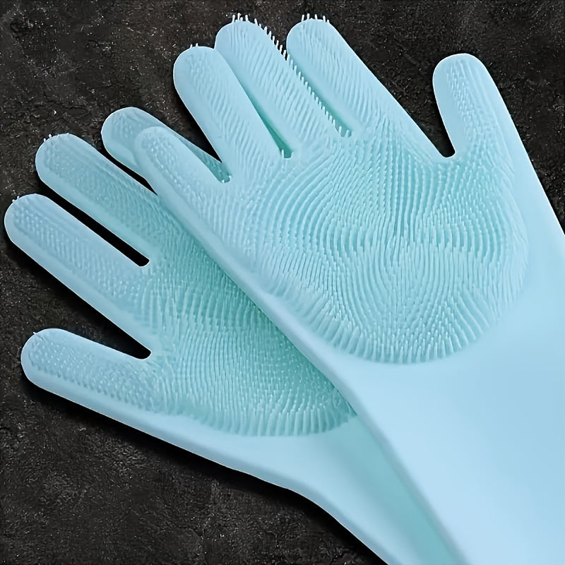 Close-up of 2-in-1 Silicone Pet Bath Gloves & Brush Set 2pcs with textured bristles for pet grooming.