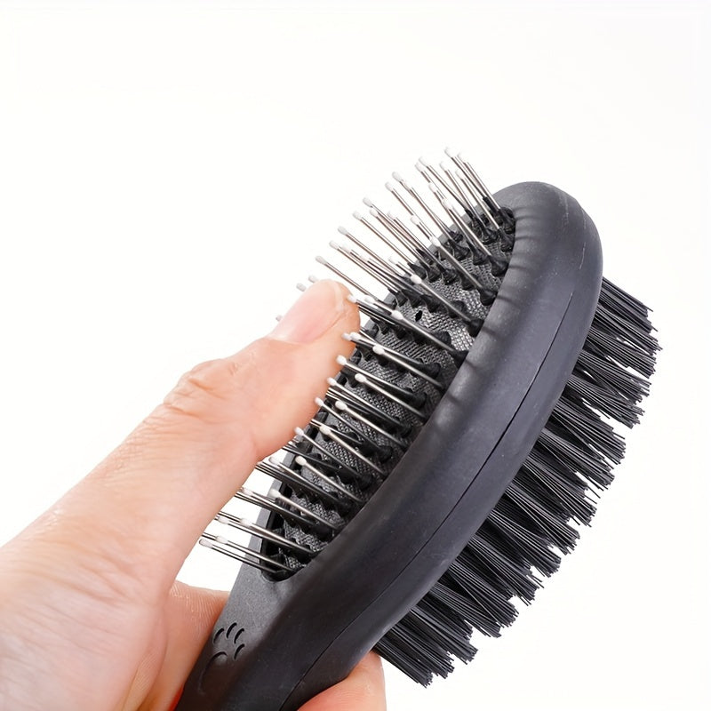 Double-Sided Nylon Bristle Pet Hair Brush - Plastic Handle Dog and Cat Grooming Comb - Multifunctional Massage Bath Tool for Pets