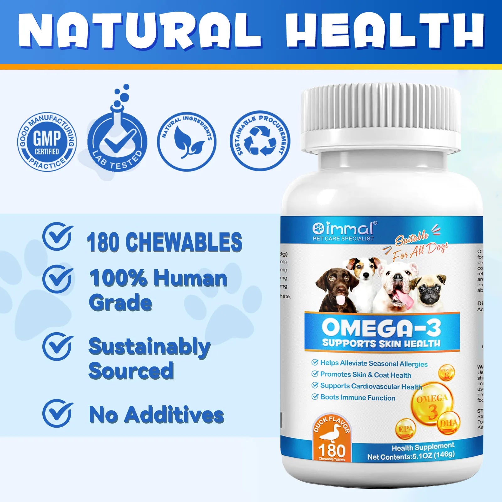 OMEGA-3 Health Supplement Suit for Dogs Cats Help Alleviate Seasonal Allergies Promotes Skin & Coat Health Boots Immune Function
