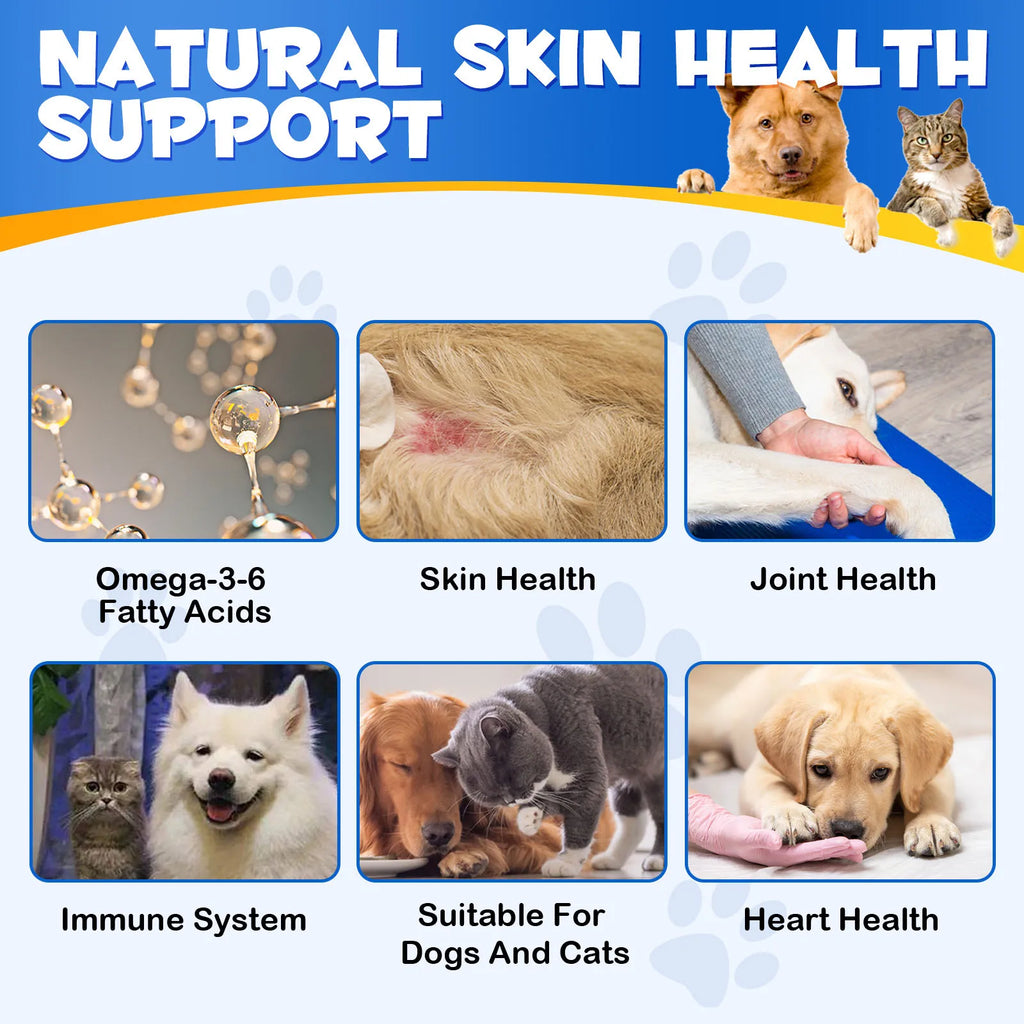 OMEGA-3 Health Supplement Suit for Dogs Cats Help Alleviate Seasonal Allergies Promotes Skin & Coat Health Boots Immune Function