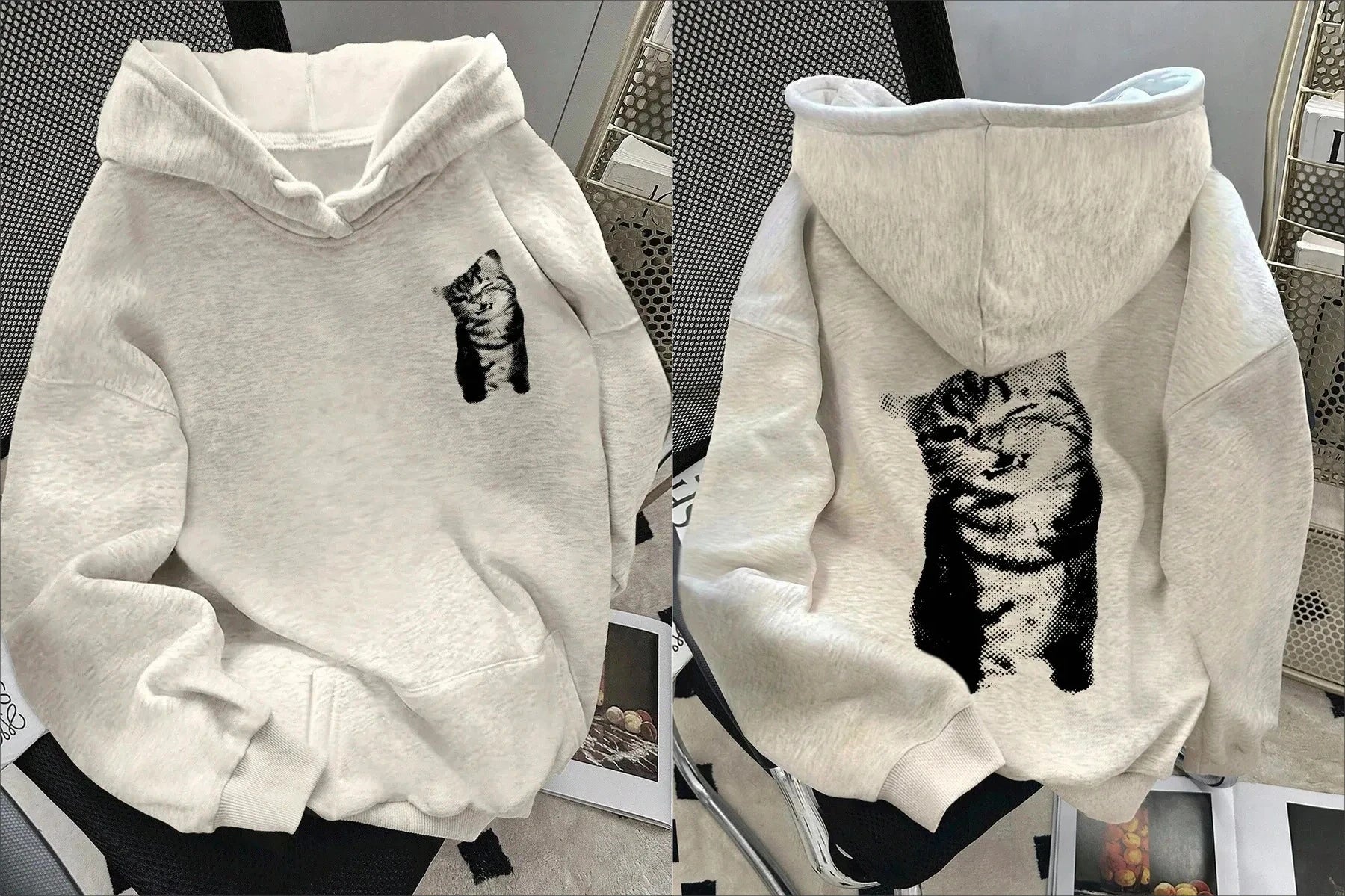 Animal Lover Pure Cotton Hoodie with Cat Design