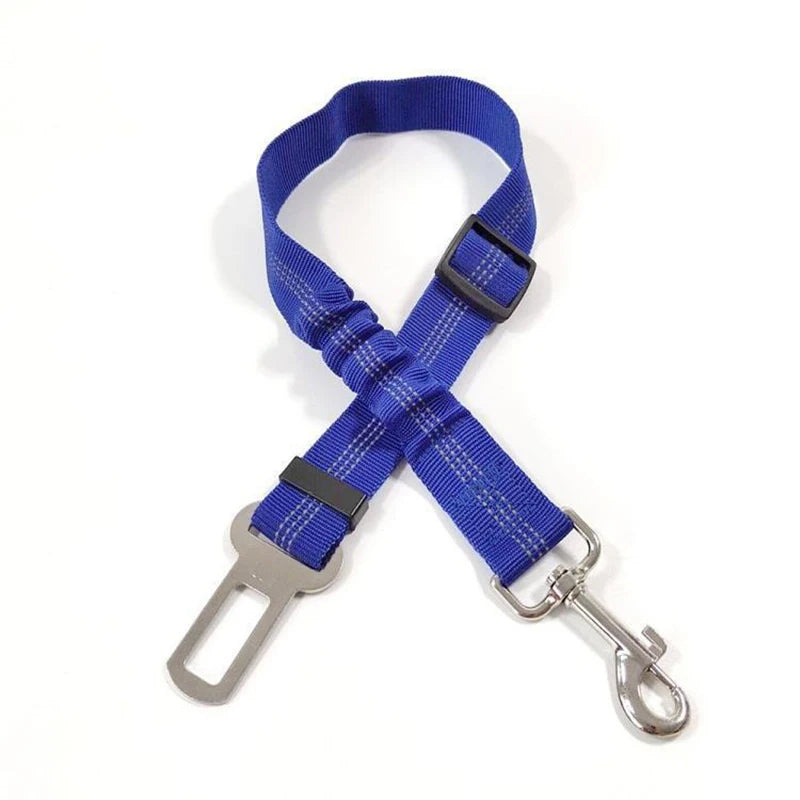Reflective Adjustable Pet Car Safety Belt in blue designed to secure pets during car journeys.