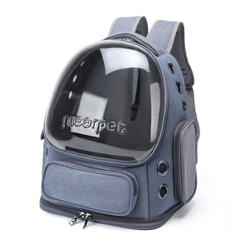 Transparent Breathable Pet Travel Carrier Backpack with clear window for pet visibility and comfort.