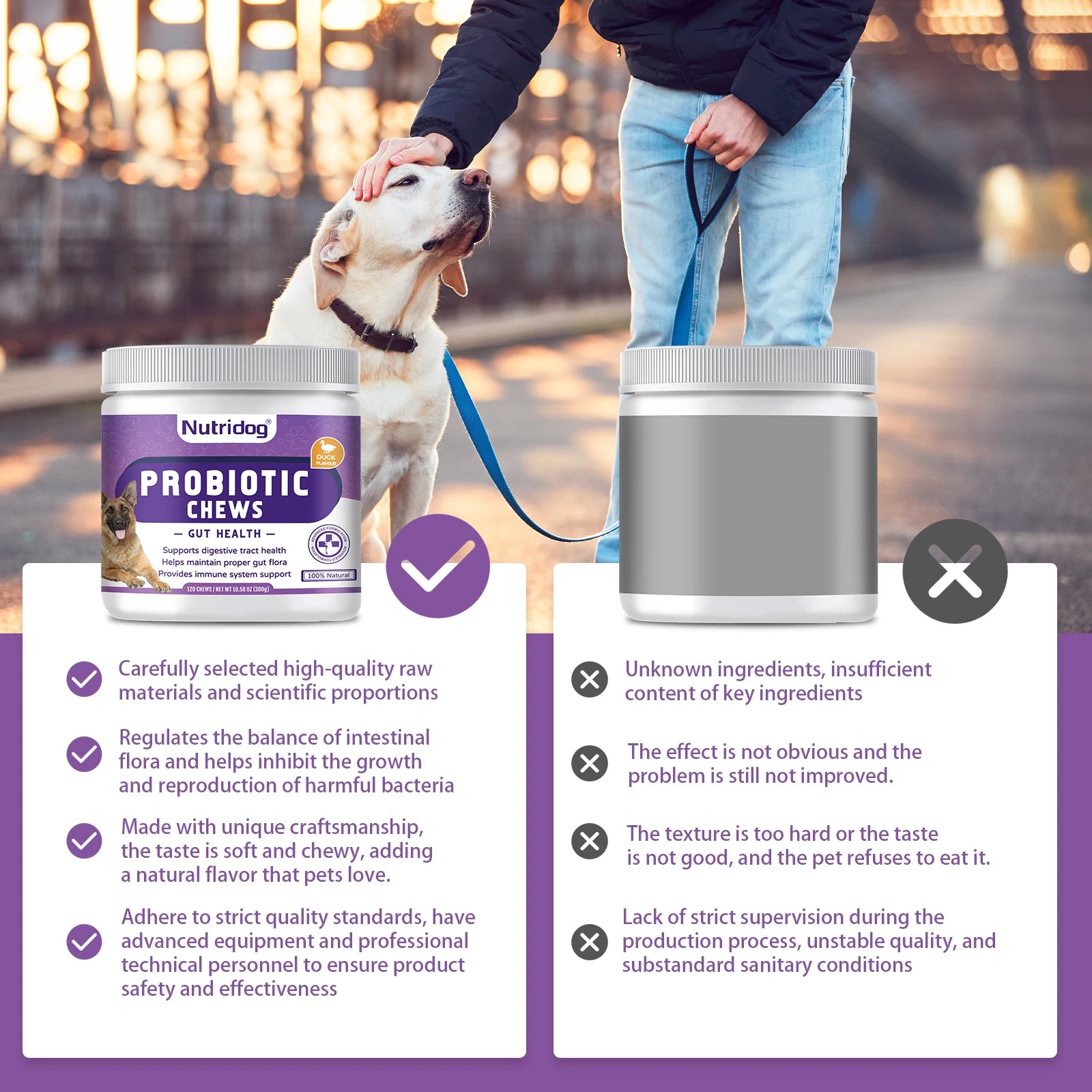 NUTRIDOG Dog Calming Supplement Chews Supports Gut Health Digestive Balance Seasonal Allergy Relief Itchy Skin Relief 120 PCS/Bo