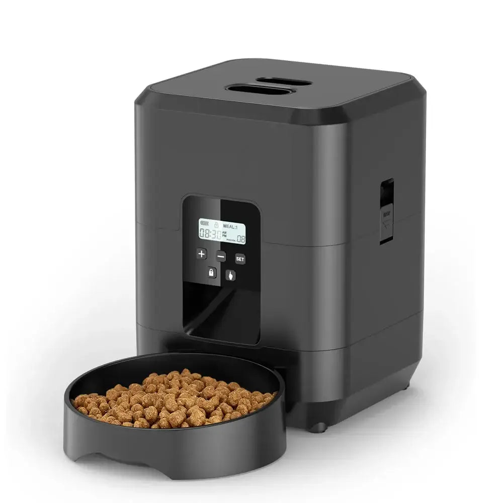 Smart Automatic Pet Feeder with Programmable Food Timer for cats and dogs with a food bowl.
