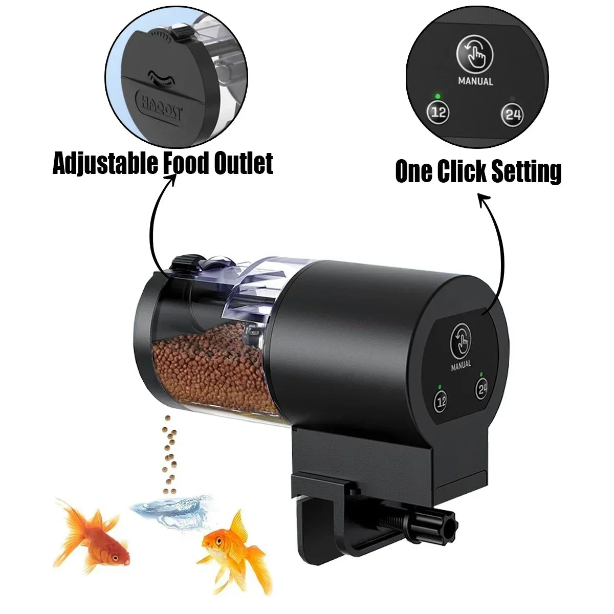 Automatic Fish Feeder for Aquarium,100ml Capacity Auto Fish Feeders Easy to Set Up with Battery