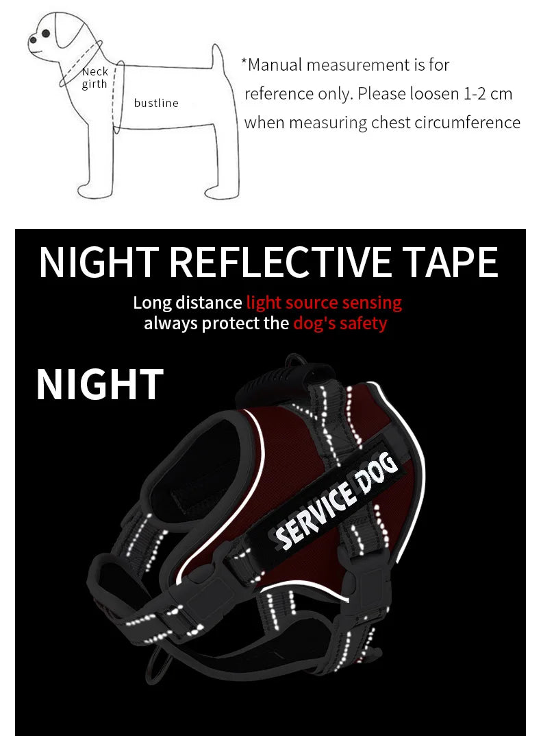 Service Dog Chest Harness No Pull Dog Hook Suitable Large Dog Vest Style Walking Rope Control Dog Strap Accessories Prevent Loss