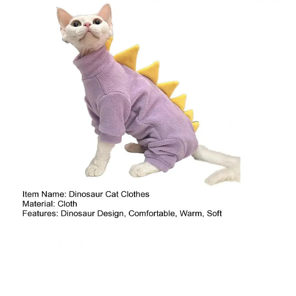 Cat Clothes Dinosaur Shape Winter Sphynx Cat Pajamas Costume Fleece Warm Cat Jacket For Indoor Hairless Cats Halloween Party