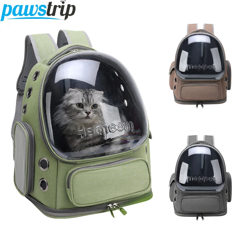 Transparent Breathable Pet Travel Carrier Backpack with clear window and three color options for pets.