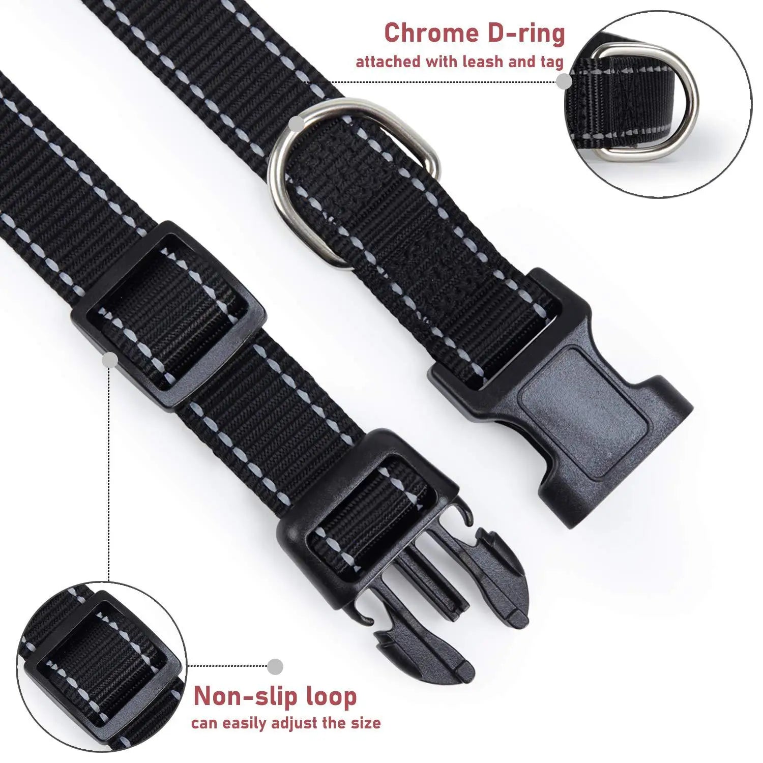 Dog Collar Nylon Soft Padded Adjustable Breathable Durable Comfortable Reflective Pet Collar for Small Medium Large Dog Bone Tag