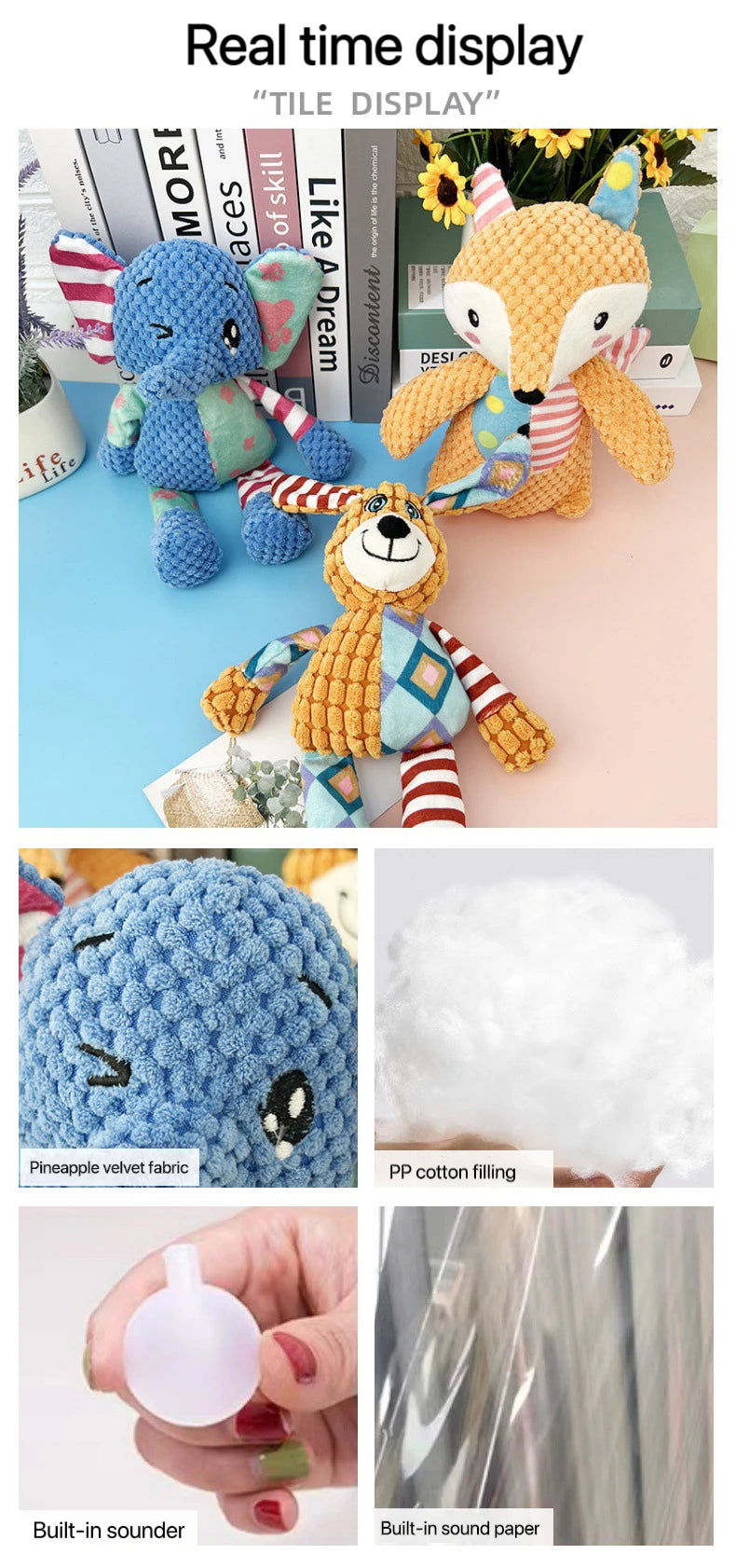 Pet Plush Toy Cat Dog Interactive Teething Toys Cute Animal Style Bite Resistant Squeaky Teeth Cleaning Chew Toy Pet Supplies