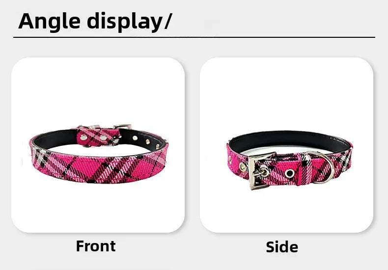 Adjustable Pet Collar Classic Plaid Cat & Dog PU Collar Multiple Colors Available All-Season Use Outdoor Walking Pet Supplies