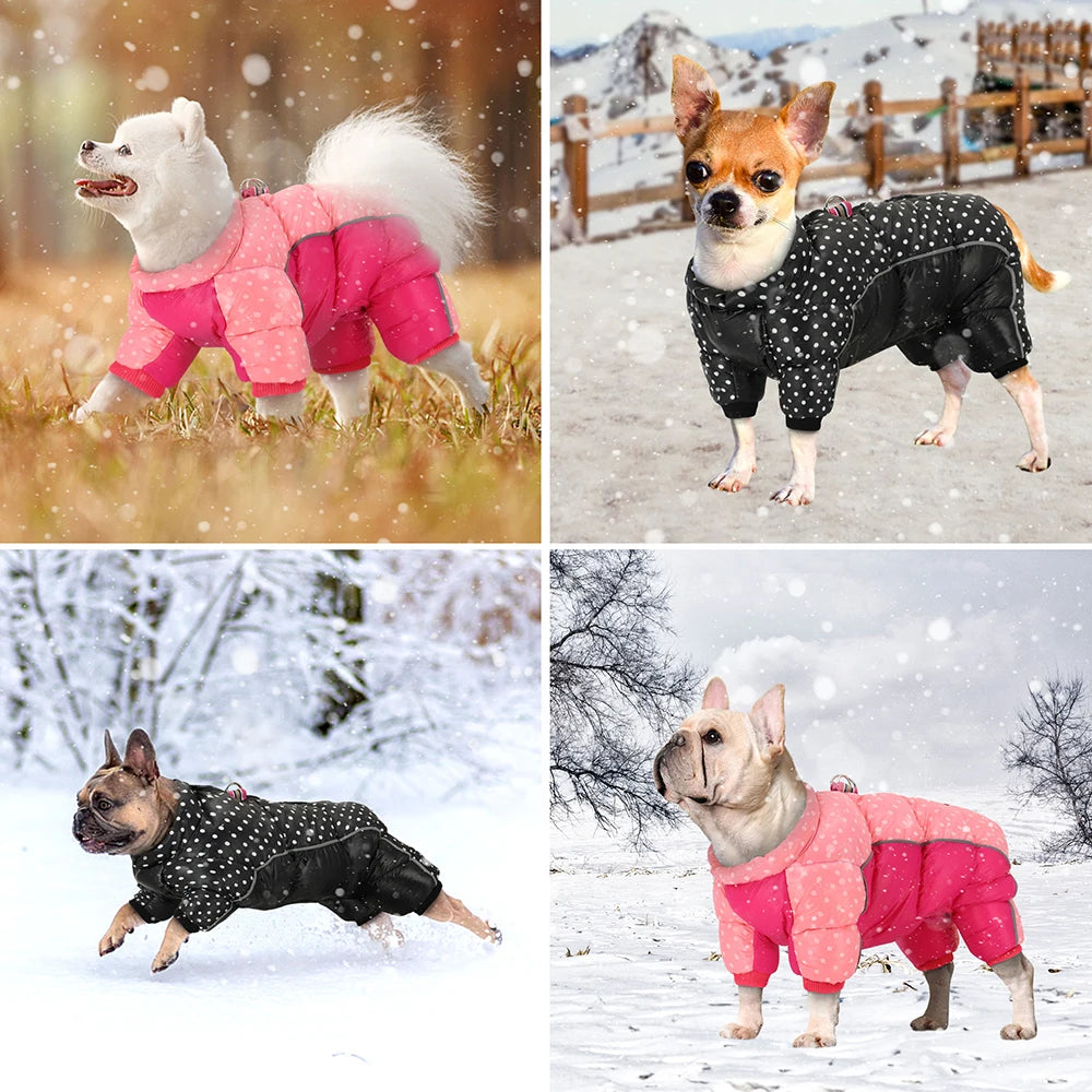 Winter Warm Dog Jumpsuit Reflective Polka Dot Printed Puppy Clothes With D-ring Waterproof Dogs Jacket Chihuahua Bulldog Coat