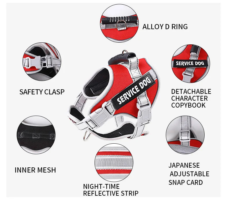 Service Dog Chest Harness No Pull Dog Hook Suitable Large Dog Vest Style Walking Rope Control Dog Strap Accessories Prevent Loss