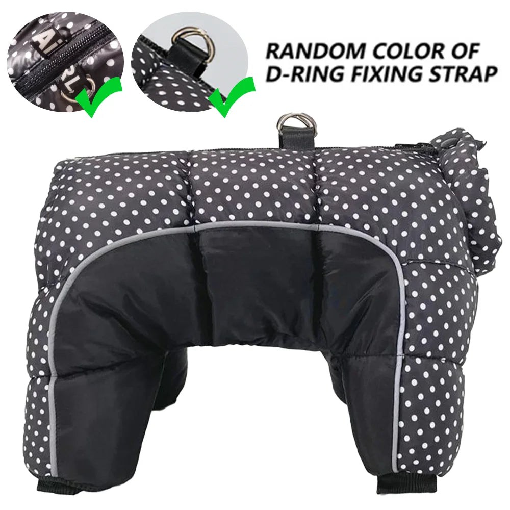 Winter Warm Dog Jumpsuit Reflective Polka Dot Printed Puppy Clothes With D-ring Waterproof Dogs Jacket Chihuahua Bulldog Coat