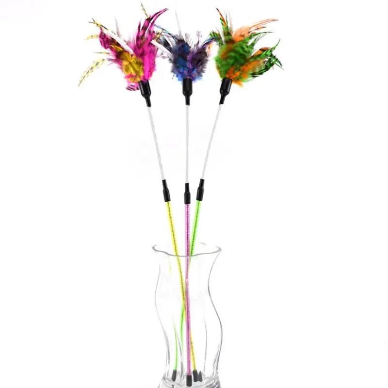 Cat Wand Toy Feather Teaser Stick Cat Toys Interactive Cat Toy Feather Wand with Paper Wadding for Indoor Cats Playing Exercise