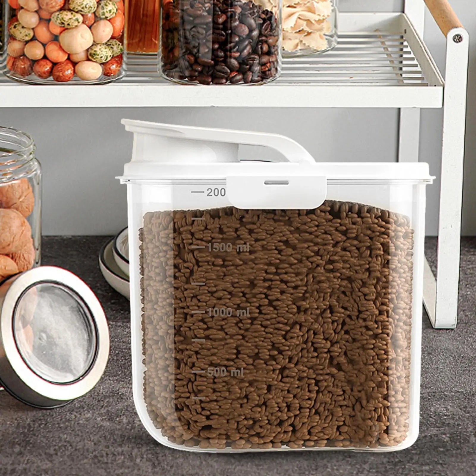 2L Pet Food Container Airtight Pet Food Storage Containers Canister with Lid for Sugar Rice Cereal Nut Pasta Snack Organizer