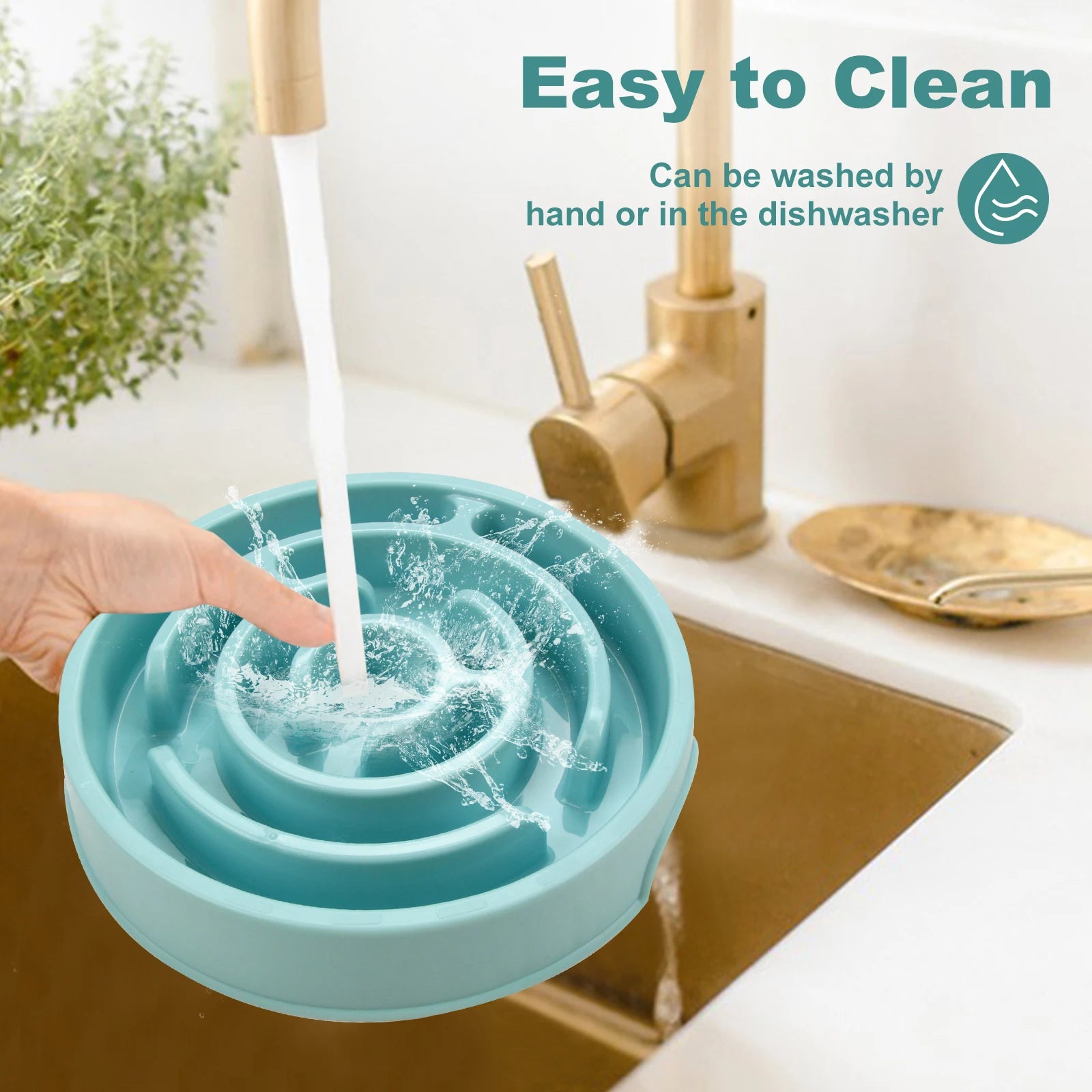 Fun Non-Slip Dog Slow Feeder Bowl being cleaned in the sink, showcasing its easy-to-clean features.