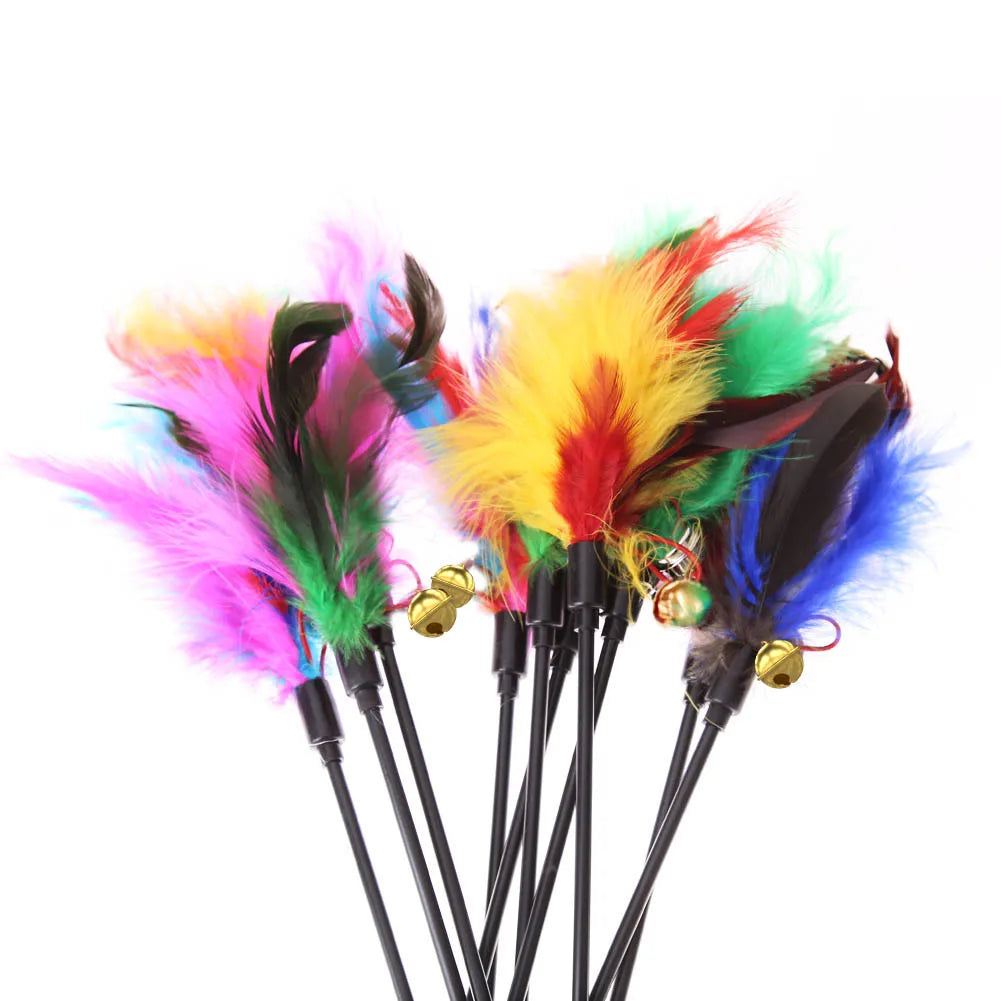 5pcs/set Cat Interactive Wand Colorful Feather Chicken Feather Cat Stick Bell Portable Creative Fashion Novelty Pet Cat Supplies