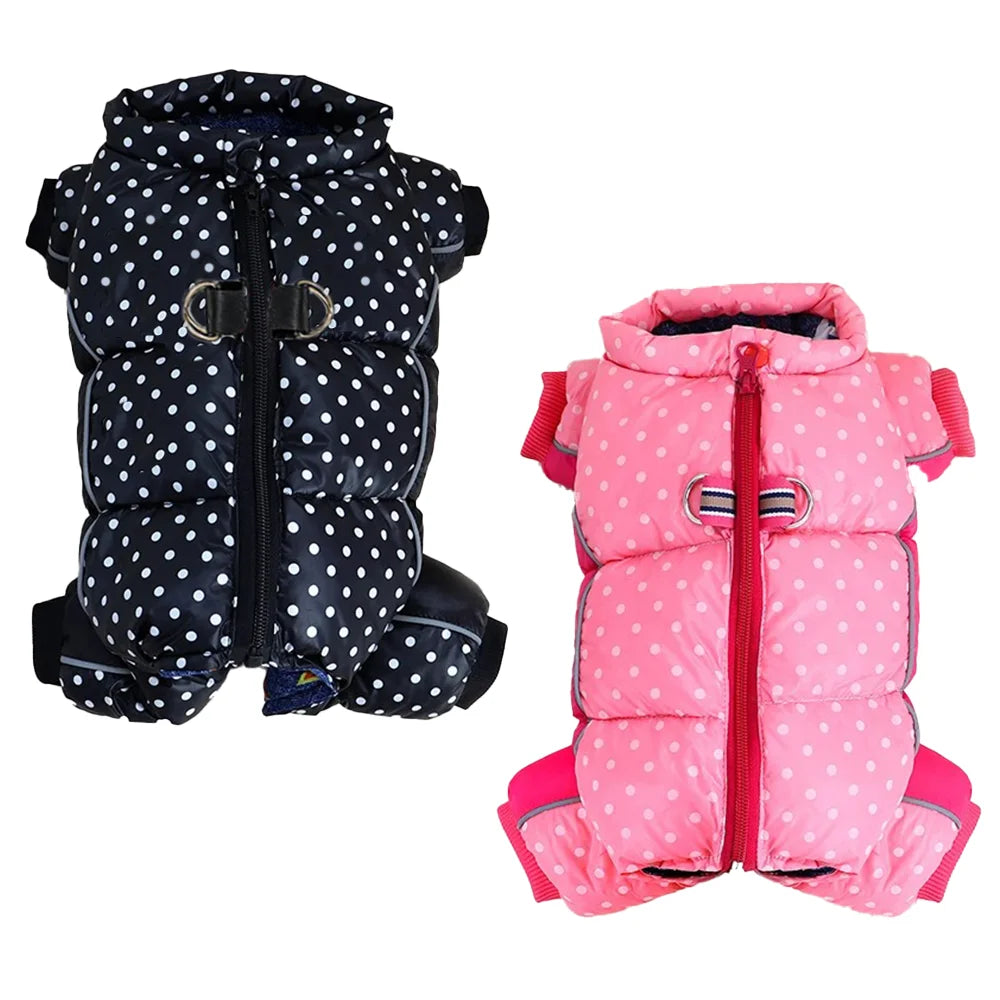 Winter Warm Dog Jumpsuit Reflective Polka Dot Printed Puppy Clothes With D-ring Waterproof Dogs Jacket Chihuahua Bulldog Coat