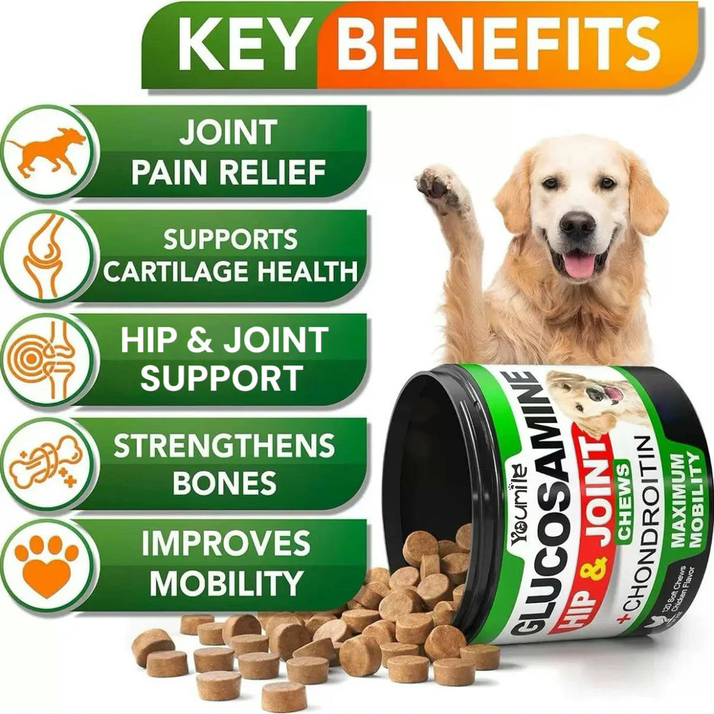 【120 Chews】Hip&Joint Chondroitin Chewable Tablets for Dogs - Calcium Supplementation/Cartilage Repair/Pain Relief/