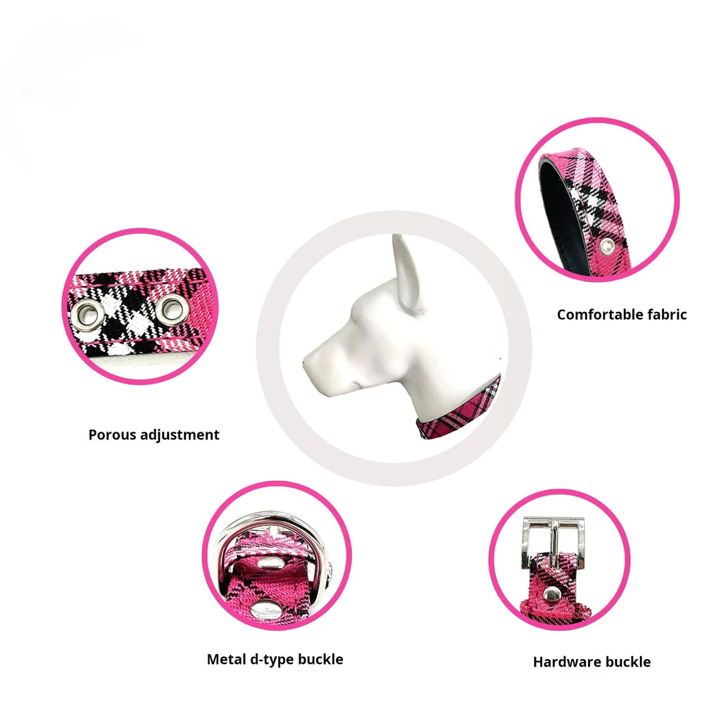 Adjustable Pet Collar Classic Plaid Cat & Dog PU Collar Multiple Colors Available All-Season Use Outdoor Walking Pet Supplies