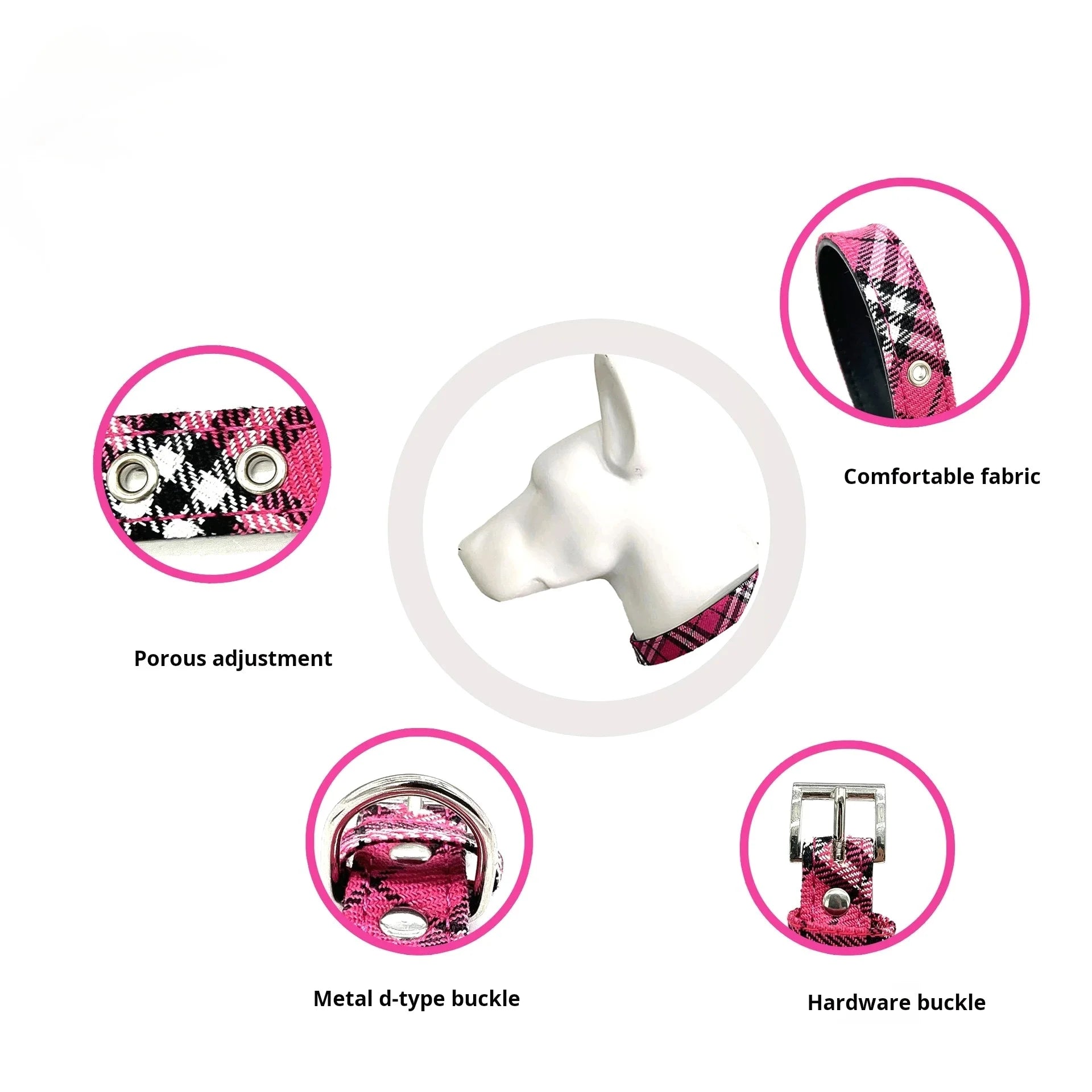 Adjustable Pet Collar Classic Plaid Cat & Dog PU Collar Multiple Colors Available All-Season Use Outdoor Walking Pet Supplies