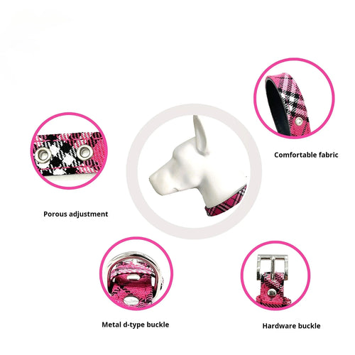 Adjustable Pet Collar Classic Plaid Cat & Dog PU Collar Multiple Colors Available All-Season Use Outdoor Walking Pet Supplies