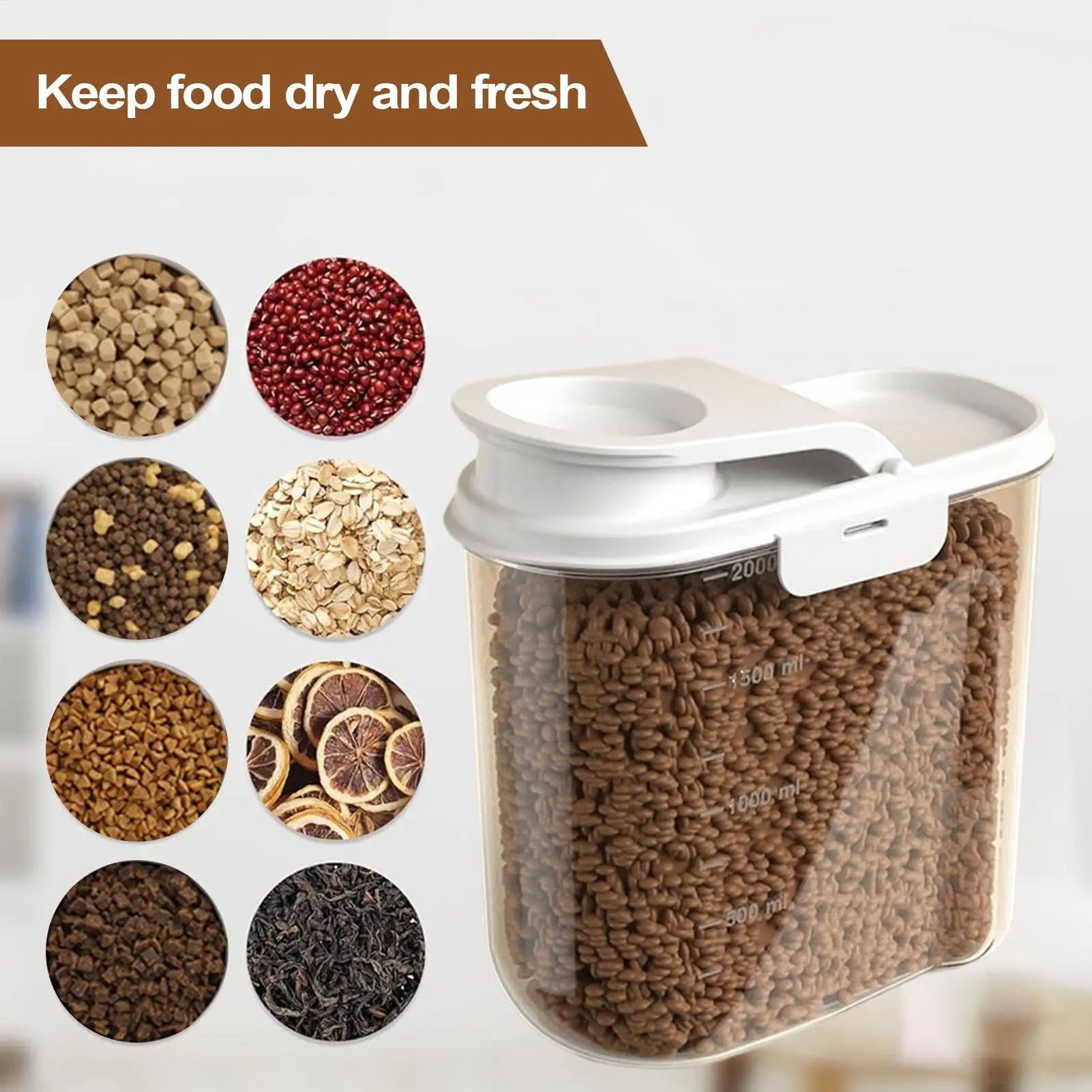 2L Pet Food Container Airtight Pet Food Storage Containers Canister with Lid for Sugar Rice Cereal Nut Pasta Snack Organizer