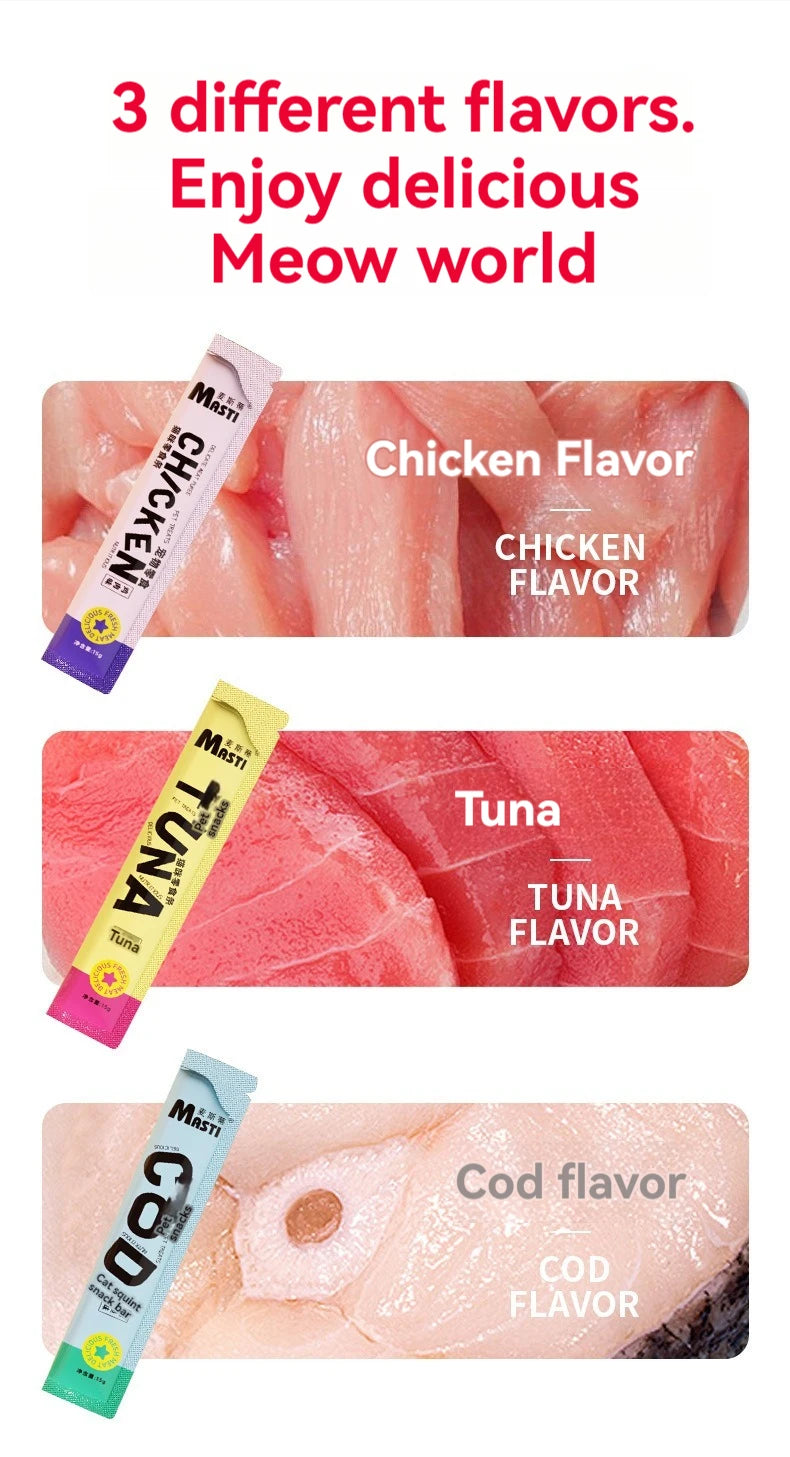Cat snacks cat strips 15g/piece fresh tender chicken tuna cod wet food nutrition replenishment fattening cat snacks