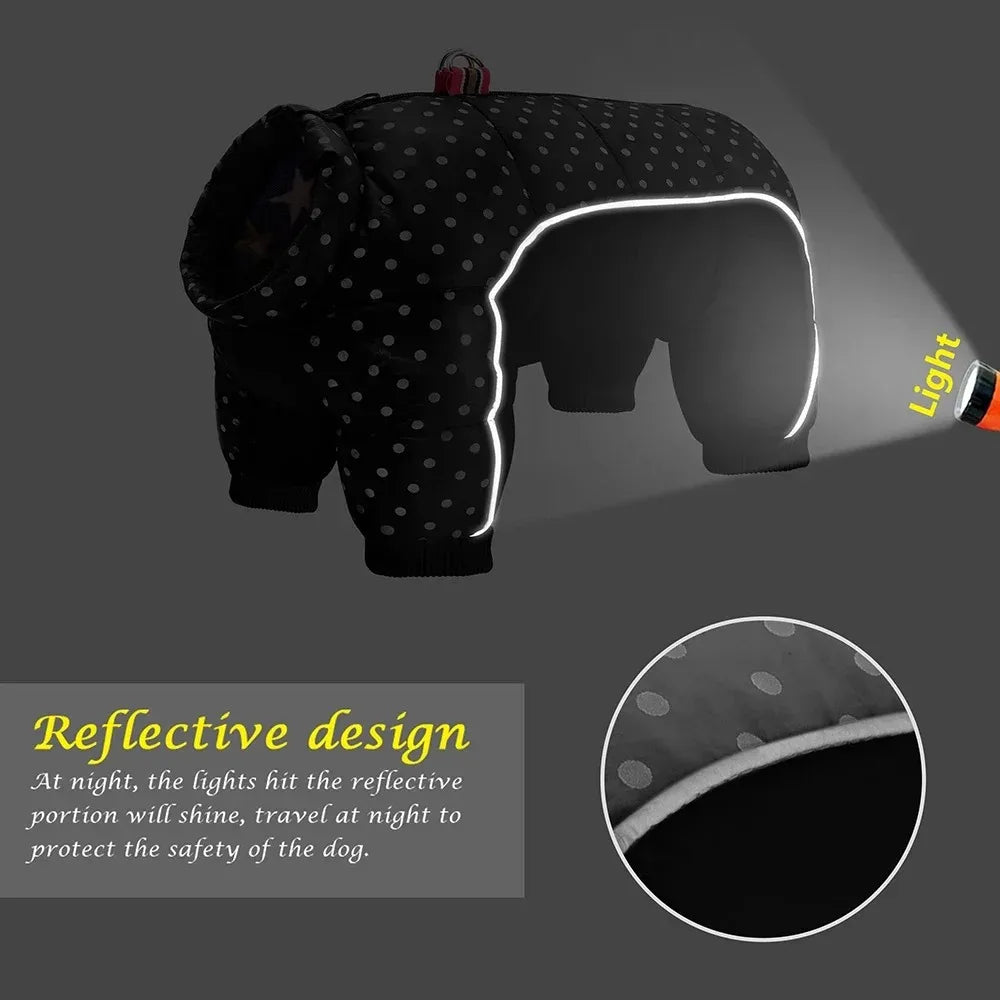 Winter Warm Dog Jumpsuit Reflective Polka Dot Printed Puppy Clothes With D-ring Waterproof Dogs Jacket Chihuahua Bulldog Coat