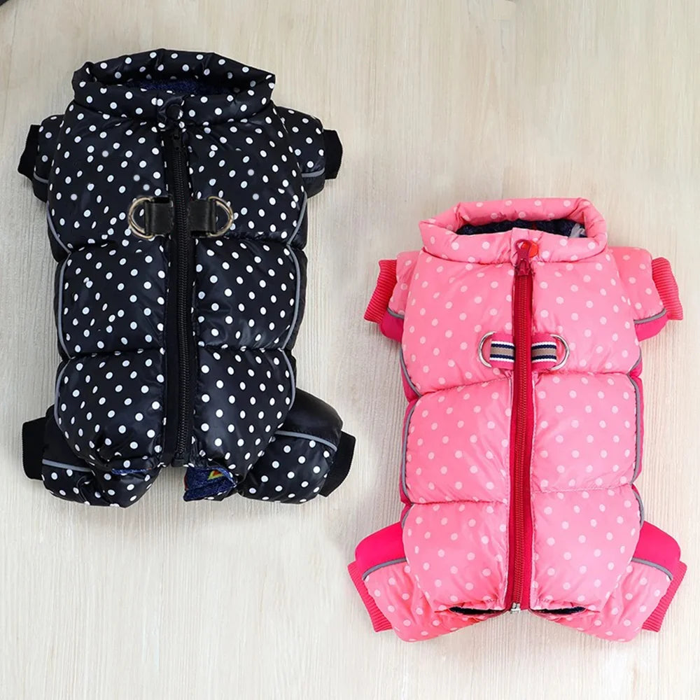 Winter Warm Dog Jumpsuit Reflective Polka Dot Printed Puppy Clothes With D-ring Waterproof Dogs Jacket Chihuahua Bulldog Coat
