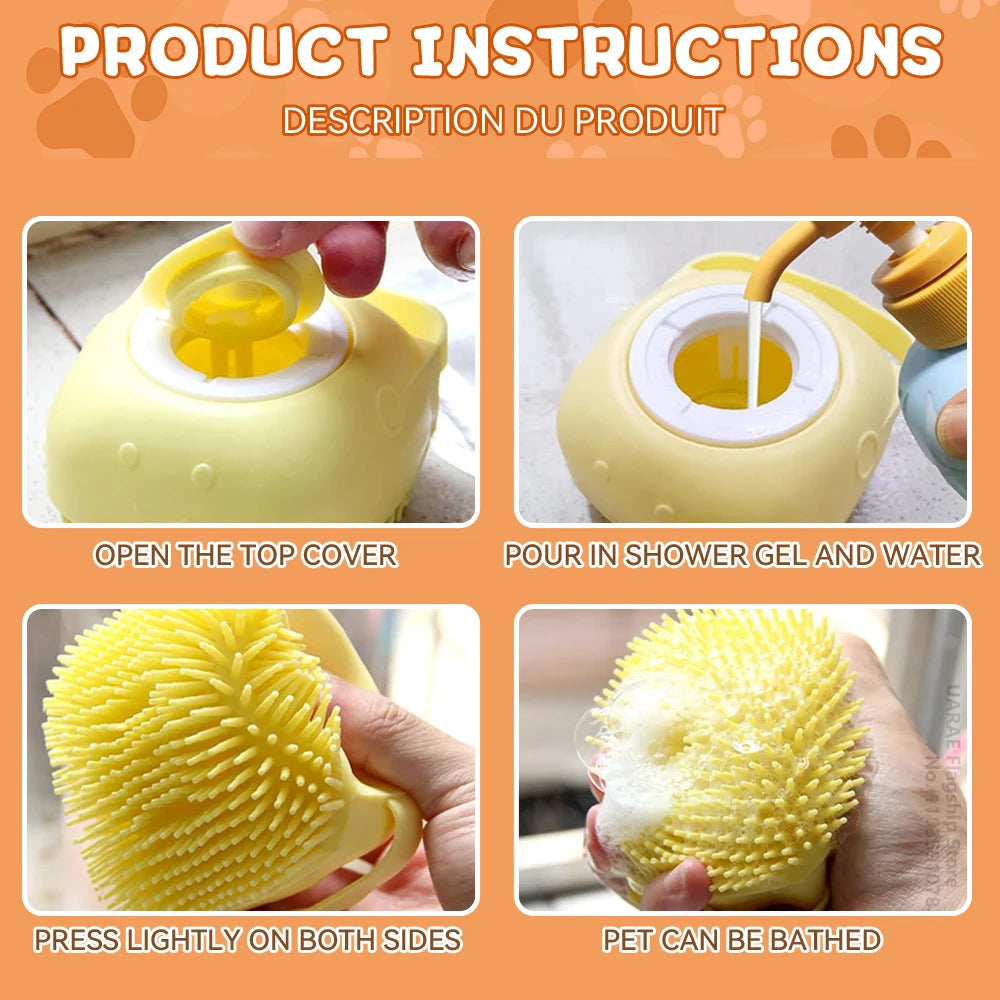 Pet bath brush, massage brush, shampoo, body wash dispenser, dog and cat shower, beauty tools
