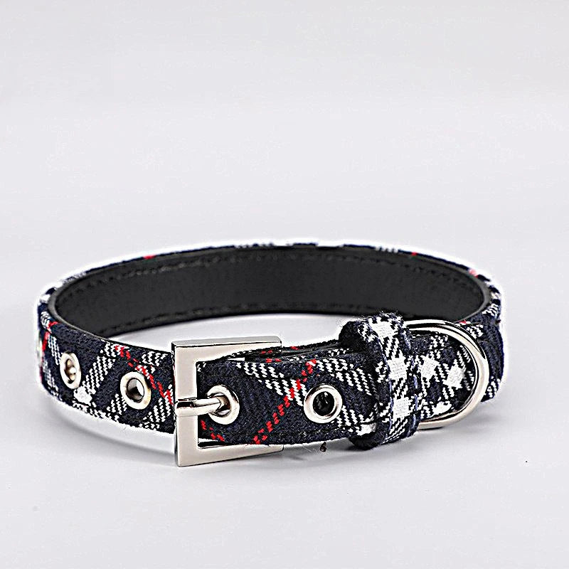 Adjustable Pet Collar Classic Plaid Cat & Dog PU Collar Multiple Colors Available All-Season Use Outdoor Walking Pet Supplies