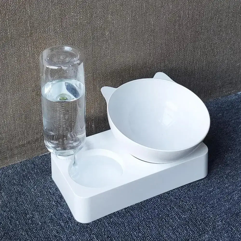 Food & Water Dispenser with Double Pet Bowls for convenient feeding solution.