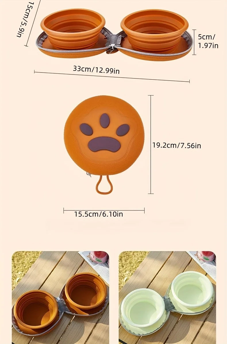 2 in 1 Foldable Silicone Dog Bowl Portable Travel Pet Feeding Double Bowl Easy to Clean for Outdoor Training pet feed supplies