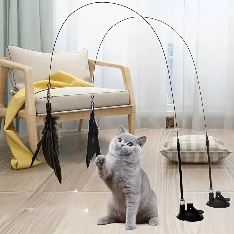 Cats Toys Feathers Wand Interactive Toy Kitten Toys With Suction Cup Detachable Feather Replacements Cat Toys Accessories