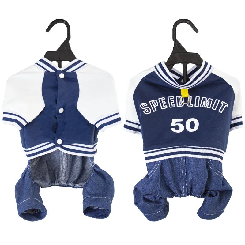 Dog College Jacket with 4-Leg Denim Design