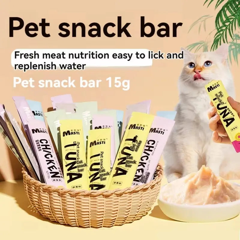 Cat snacks cat strips 15g/piece fresh tender chicken tuna cod wet food nutrition replenishment fattening cat snacks