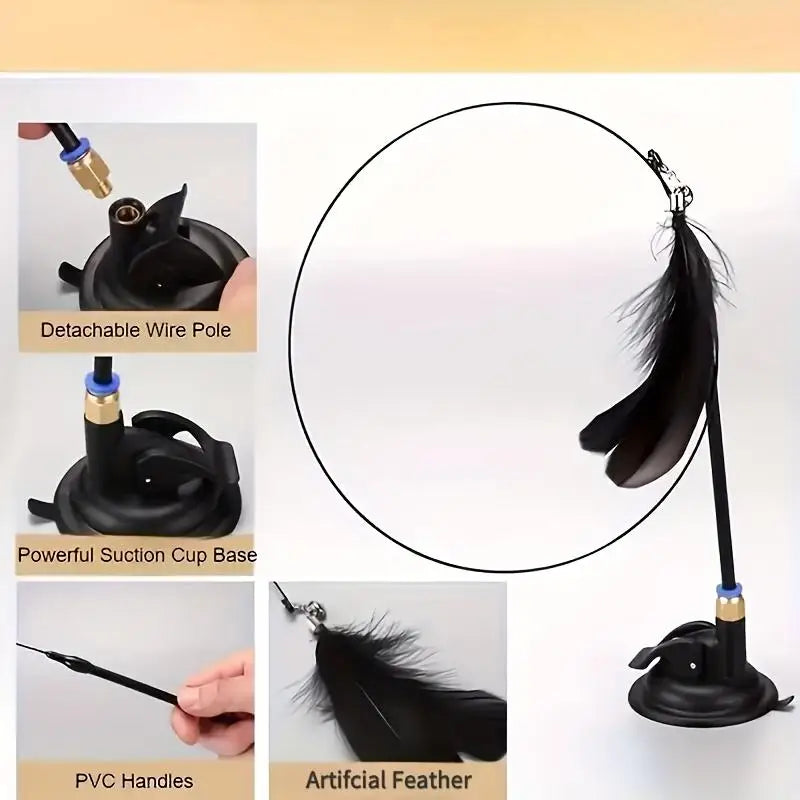 Cats Toys Feathers Wand Interactive Toy Kitten Toys With Suction Cup Detachable Feather Replacements Cat Toys Accessories