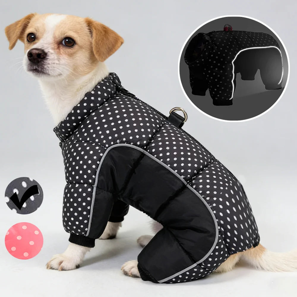 Winter Warm Dog Jumpsuit Reflective Polka Dot Printed Puppy Clothes With D-ring Waterproof Dogs Jacket Chihuahua Bulldog Coat