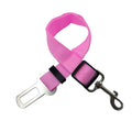 Adjustable Dog & Cat Car Seat Belt for Safety in pink, featuring a durable nylon strap and metal clip.