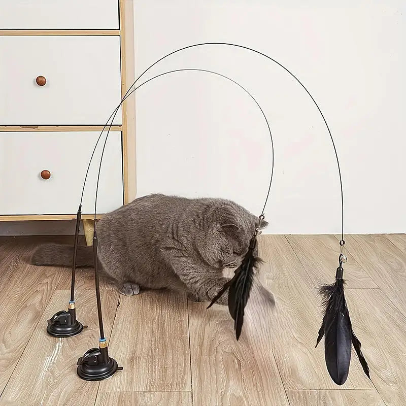 Cats Toys Feathers Wand Interactive Toy Kitten Toys With Suction Cup Detachable Feather Replacements Cat Toys Accessories
