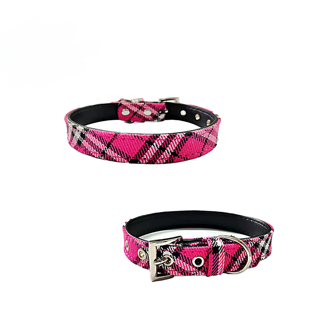 Adjustable Pet Collar Classic Plaid Cat & Dog PU Collar Multiple Colors Available All-Season Use Outdoor Walking Pet Supplies