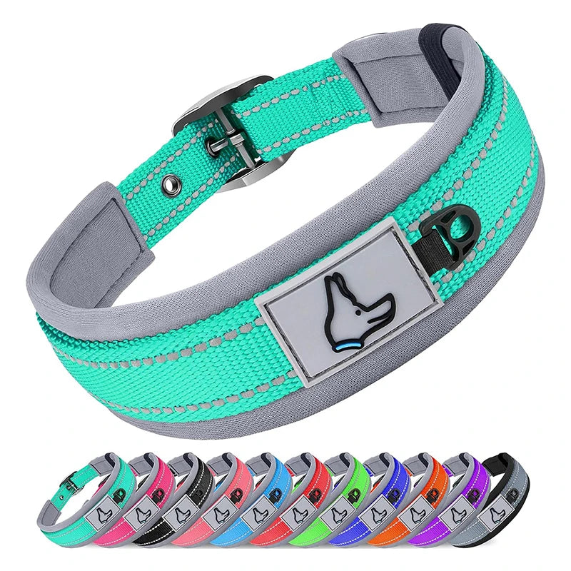 Padded Dog Collars for small Medium large Dogs Reflective Wide Pet Collars Adjustable Heavy Duty Nylon Neoprene Dog Collar
